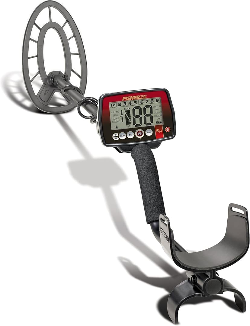 Fisher F44 Metal Detector with Weatherproof Design, Large LCD Display, and Sensitive Detection Features, Ideal for Both Beginners and Experienced Treasure Hunters Seeking Reliable Performance.