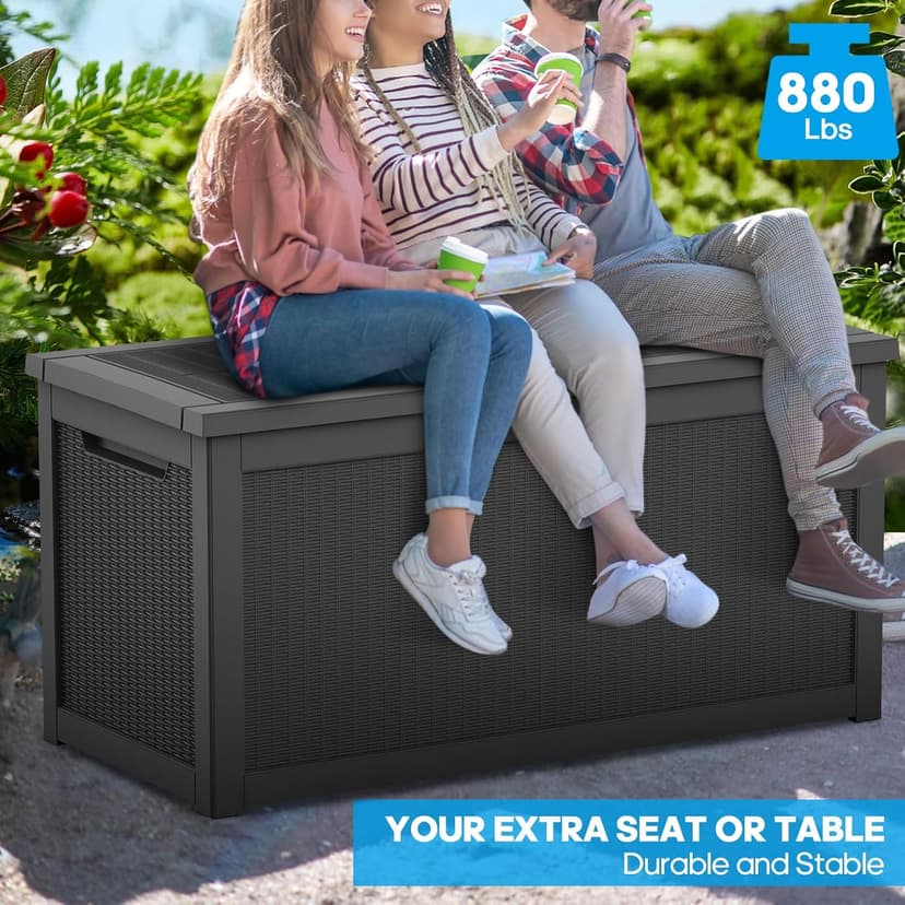 260 Gallon Resin Deck Box, Waterproof Outdoor Storage Box, Lockable for Patio Furniture, Garden Tools, Pool Accessories, UV-Resistant for All Weather Use, Black