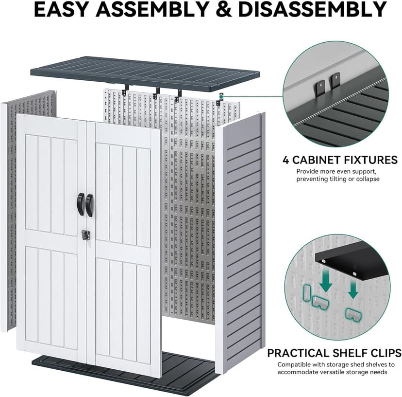 YITAHOME 59 cuft Outdoor Vertical Storage Shed, Tall Storage Shed Outdoor w/o Shelf, Outdoor Waterproof Storage Cabinet for Garage, Pool Storage, Garden Shed Outdoor Storage, Light Gray