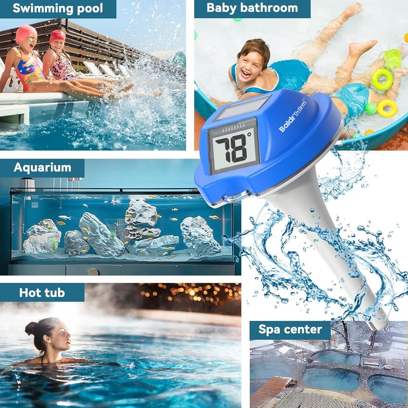 Pool Thermometer Solar Digital Floating, High Precision Large Screen Without Fogging with Double-Sided Display Screen for Swimming Pool, Aquarium, Spa, Hot Spring, Ponds