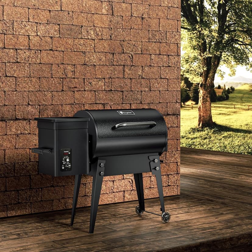 KingChii Portable Electric Wood Pellet Grill & Smoker with Foldable Legs, 456 SQ.IN Grill Capacity, with PID Temperature Control (180-425°F) for Backyard Camping Bake and Roast, Black with Cover