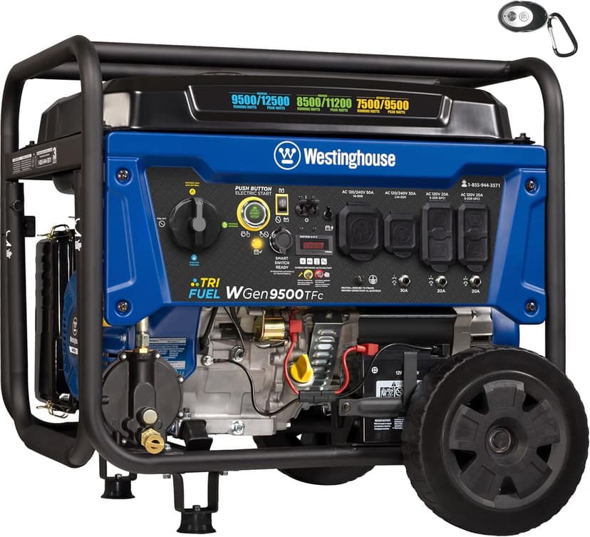 Westinghouse 12500 Peak Watt Tri-Fuel Home Backup Portable Generator, Remote Electric Start, Transfer Switch Ready, Gas, Propane, and Natural Gas Powered