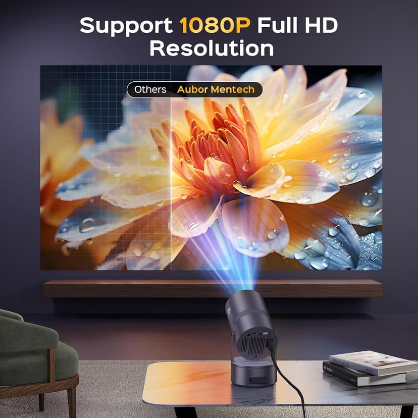 [Built-in Battery] Mini Projector With Wifi and Bluetooth, 4K Decoding 1080P Supported 270 Rotatable 150'' Screen Auto Keystone Home Outdoor Portable Smart Projector, Iron Grey