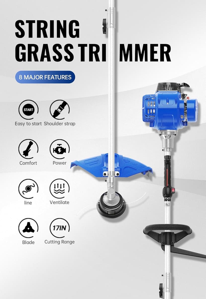 2-in-1 Yard Care System, 31cc, 4-Cycle Gas Engine Straight Shaft Multi-Tool with Brush Cutter, String Grass Trimmer and Shoulder Harness