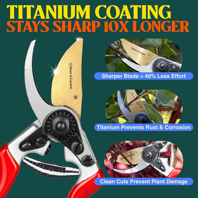 EnduroPRO Ergonomic Bypass Pruners - Professional Titanium Garden Shears - Heavy Duty Hand Pruning Scissor, Tree Trimmer, Gardening Tool, Branch, Hedge, Rose, Shrub & Bush Clippers
