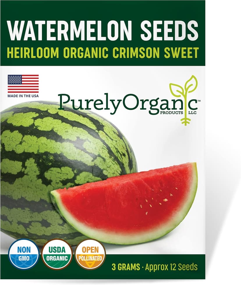 Organic Watermelon Seeds (Crimson Sweet) - Approx 12 Seeds - USDA Organic, Non-GMO, Open Pollinated, Heirloom, USA Origin