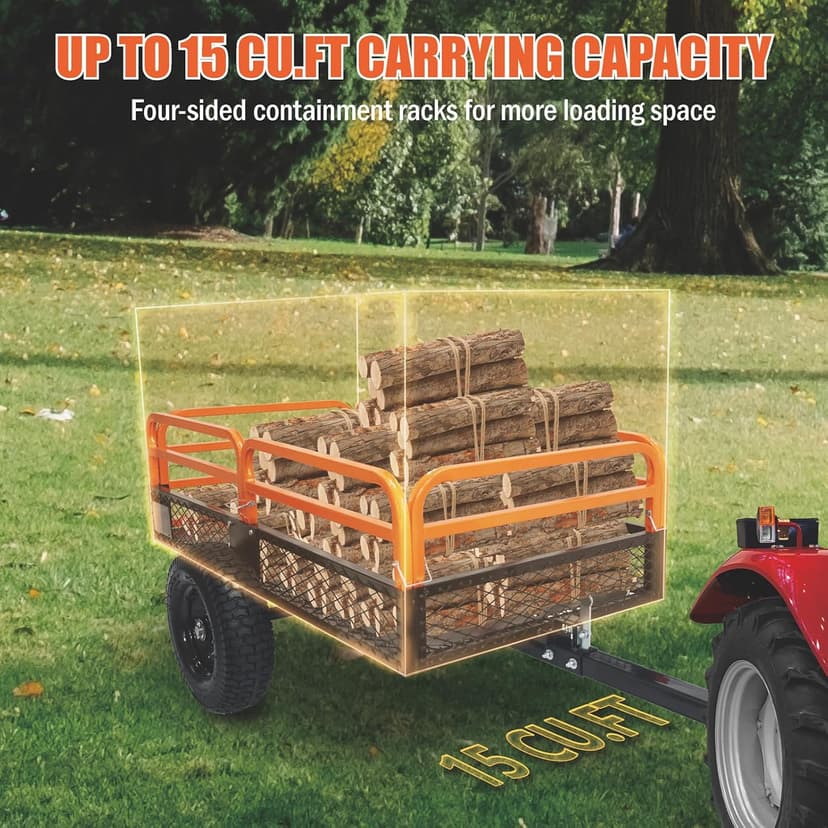 ATV Trailer Steel Dump Cart, 1500 Pounds 15 Cubic Feet Utility Trailer Yard Garden Trailer with Heavy Duty Tow Behind Carts and Removable Sides for Tractors, ATV, UTV, Lawn Mowers
