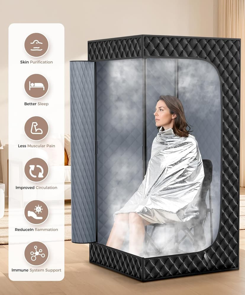 Sauna Box,Portable Sauna for Home use with Ten Aluminium foil Heating Blankets，Personal Steam Sauna with 3L Steamer, 9 Levels, Folding Chair，Extra Large Size (36 * 36 * 71inch)