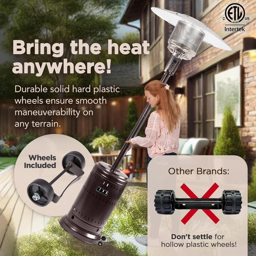 Amazon Basics 46,000 BTU Outdoor Propane Patio Heater with Wheels, Commercial & Residential, Havana Bronze, with Water Tank, 32.1 x 32.1 x 91.3 inches (LxWxH)