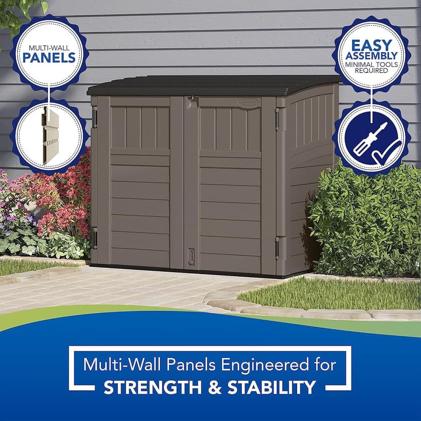 Suncast 34 Cu. Ft. Horizontal Shed for Outdoor Storage w/Locking System, Stoney/Black