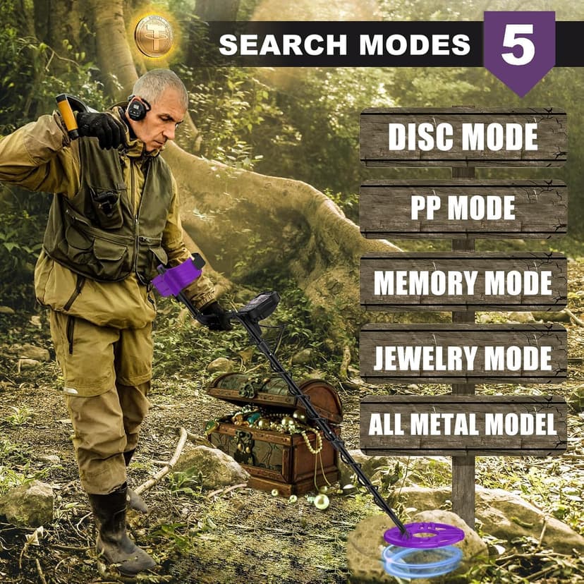 Metal Detector for Adults Waterproof-Professional Higher Accuracy Gold Detector with LCD Display,5 Mode,Advanced DSP Chip 12" Coil(Purple)