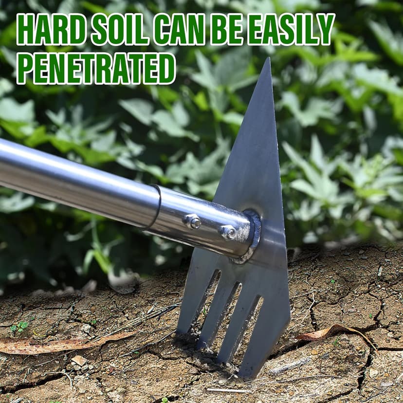 4 in 1 Garden Tool Lengths Adjustable Garden Hoe Stainless Steel Blade Head Razor Sharp Garden Hoe Tool Heavy Duty for Loosening The Soil Weeding Digging Holes Length 56.3 Inch