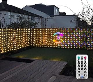 ZAIYW Curtain Lights Outdoor 20Ft×3Ft, 300 LED Color Changing Fence String Lights with Plug Remote, Waterproof Light Curtain for Stair Railing Eaves Decor (Warm White & Multicolor)