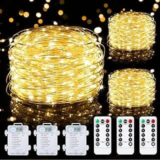 Mlambert 3 Pack 33FT Fairy Lights Battery Operated with Remote and Timer, Waterproof Dimmable 8 Modes 100 LEDs Twinkle Lights for Indoor Outdoor Decor