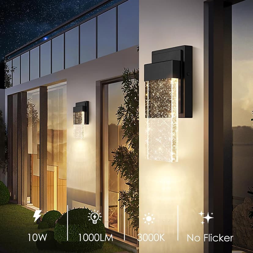 BesLowe Outdoor Wall Light Fixtures with Crystal Bubble Glass, Waterproof Exterior Sconces LED Wall Lanterns, Porch Lights Wall Mounted 10W 3000K Outside Lights for House Front Door Garage Entryway