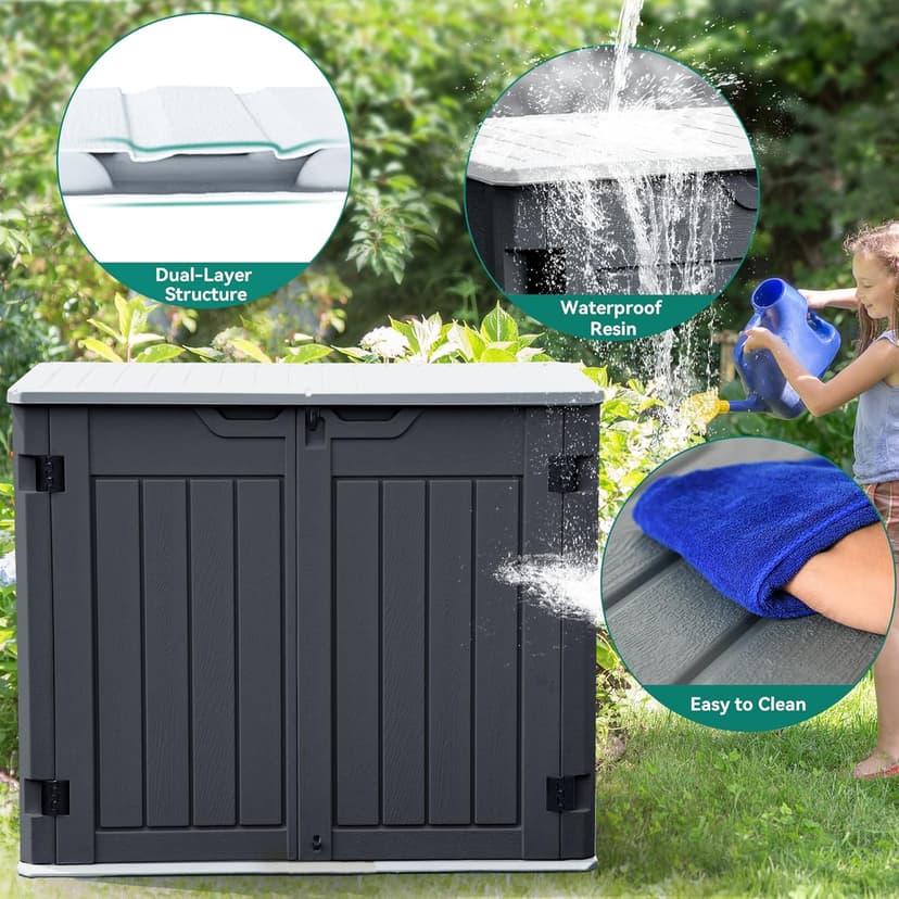 YITAHOME Outdoor Horizontal Storage Sheds w/o Shelf, Weather Resistant Resin Tool Shed, Multi-Opening Door for Storage of Bike, Trash Cans, Garden Tools, 35 cu ft, Waterproof, Lockable, Dark Gray