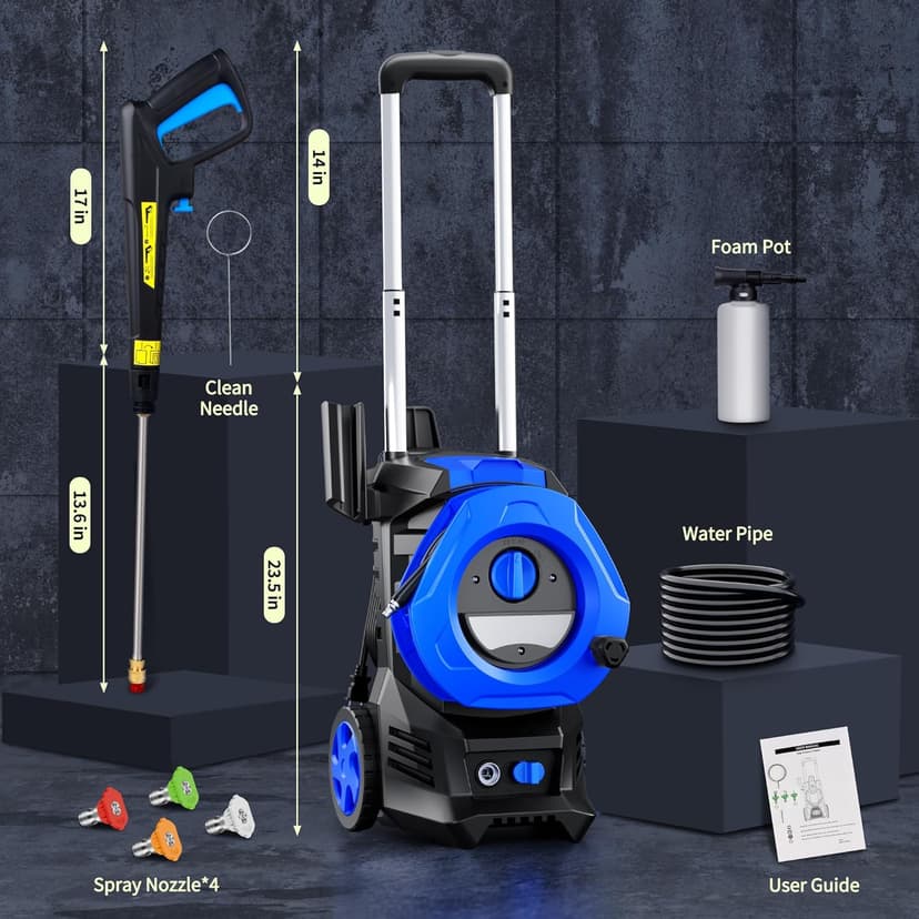Electric Pressure Washer 4800 PSI 3.5 GPM, 2000W High Pressure Power Washer with 4 Nozzles & Foam Cannon, Portable Cleaner for Car, Driveway, Patio, Fence, Outdoor Cleaning