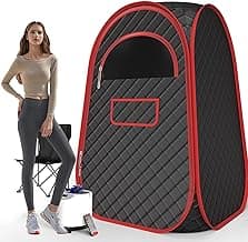 Portable Sauna Box - Portable Steam Sauna for Home with 2.6L 1200W Steamer, 99 Minute Timer, 9 Levels Temperature Settings, Remote Control and Folding Chair for Sauna Box, Red