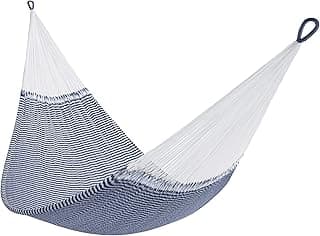Handwoven Hammock by Yellow Leaf Hammocks - Double Size, Fits 1-2 PPL, 400lb max - Weathersafe, Super Strong, Easy to Hang, Ultra Soft, Artisan Made - Color: Stripe Navy Blue - White