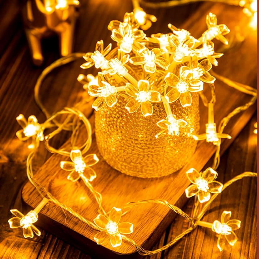 Fairy Flower String Lights Indoor Decorations, 33ft 100 LED Plug in Warm White Decorative Cute Cherry Blossom Floral Lamp for Tree Branch Vine Hanging, Christmas Garden Bedroom Wall Decor