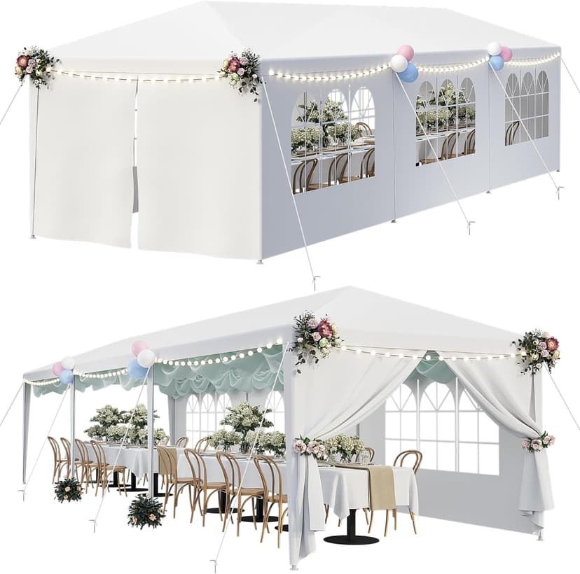 F2C Outdoor Gazebo White Canopy with sidewalls Party Wedding Tent Cater Events Pavilion Beach BBQ Event