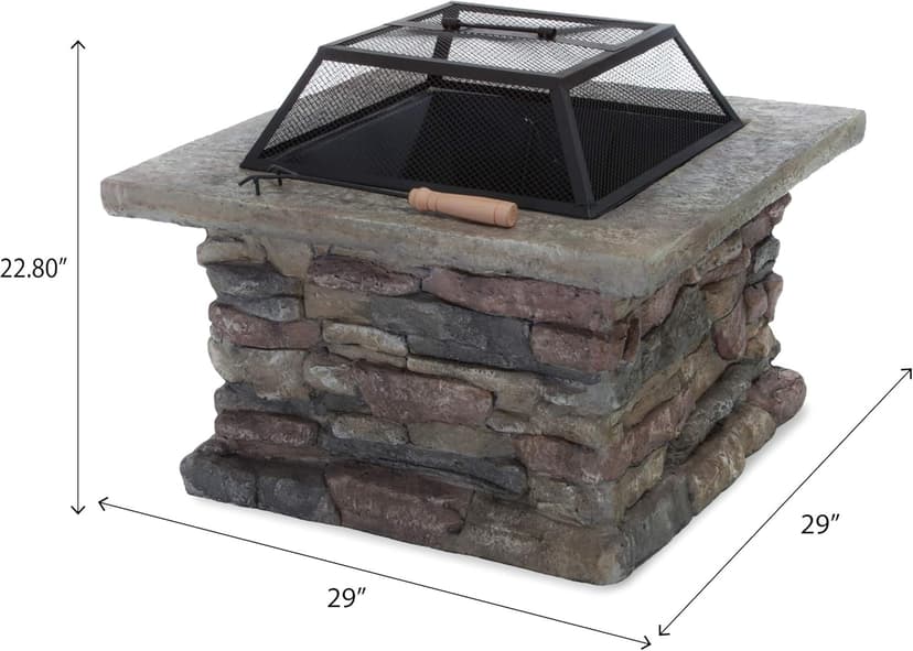 Christopher Knight Home Corporal Natural Stone Square Fire Pit, Light Gray