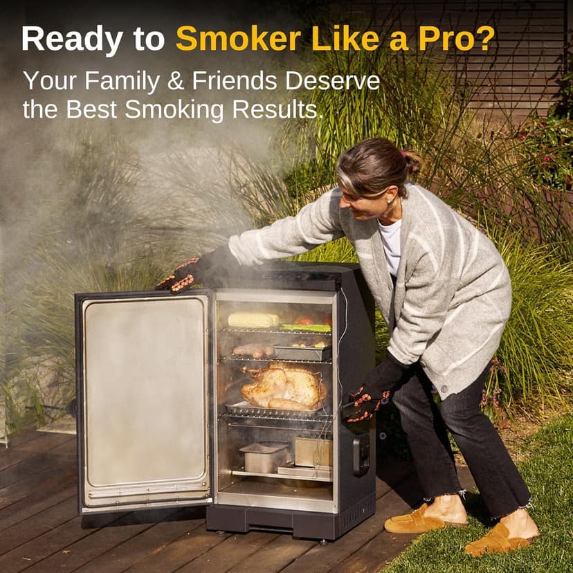 EAST OAK 30-inch Electric Smoker, Outdoor Smoker with Convenient Side Wood Chip Loader, 725 Sq Inches of Cooking, Digital Control and 4 Removable Racks for Outdoor Kitchen, BBQ, Backyard, Black