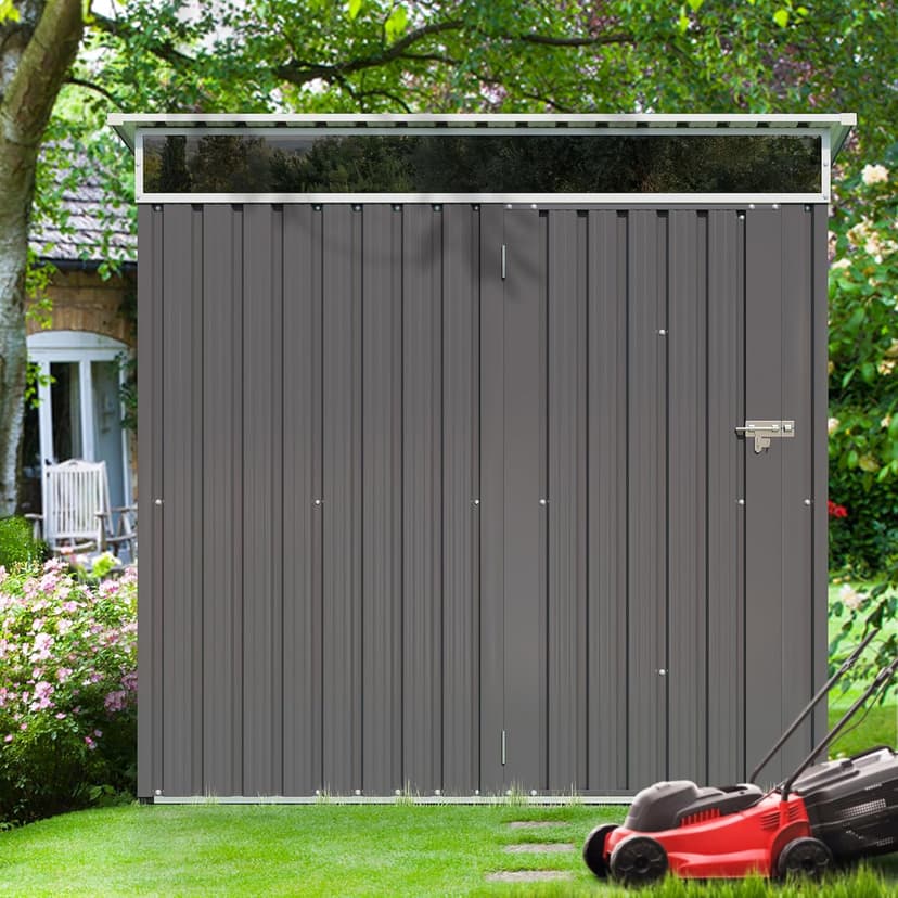 Shintenchi 6x4 FT Outdoor Storage Shed with Window, Outdoor Waterproof Storage Shed Metal Garden Shed with Lockable Single Door, Weather Resistant Tool Storage House Shed for Garden,Backyard,Drak Gray