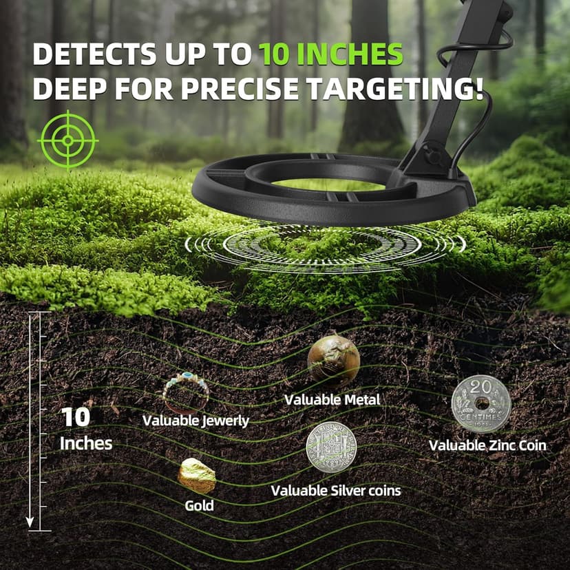 Metal Detector for Adults Professional, Waterproof Pinpoint, High Accuracy Gold and Silver Detection, Underwater and Beach Use, 10'' IP68 Coil, Bigger LCD, New Advanced DSP Chip