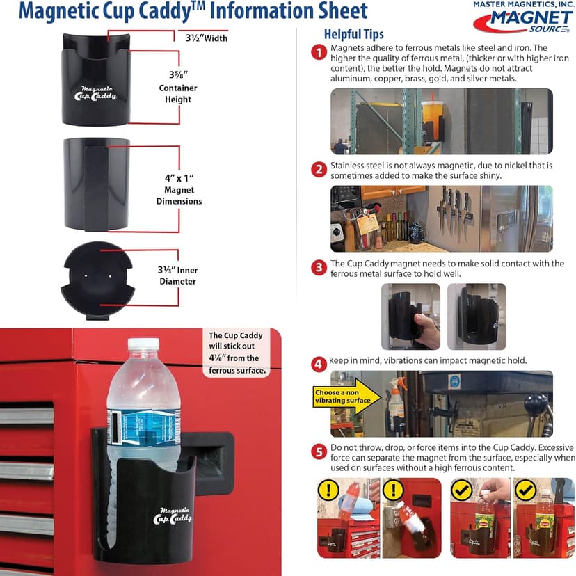 Master Magnetics Magnetic Cup Caddy - Keep Your Favorite Beverage at Hand, 3.3" Inner Diameter, 4.625" Height, Black, 7583