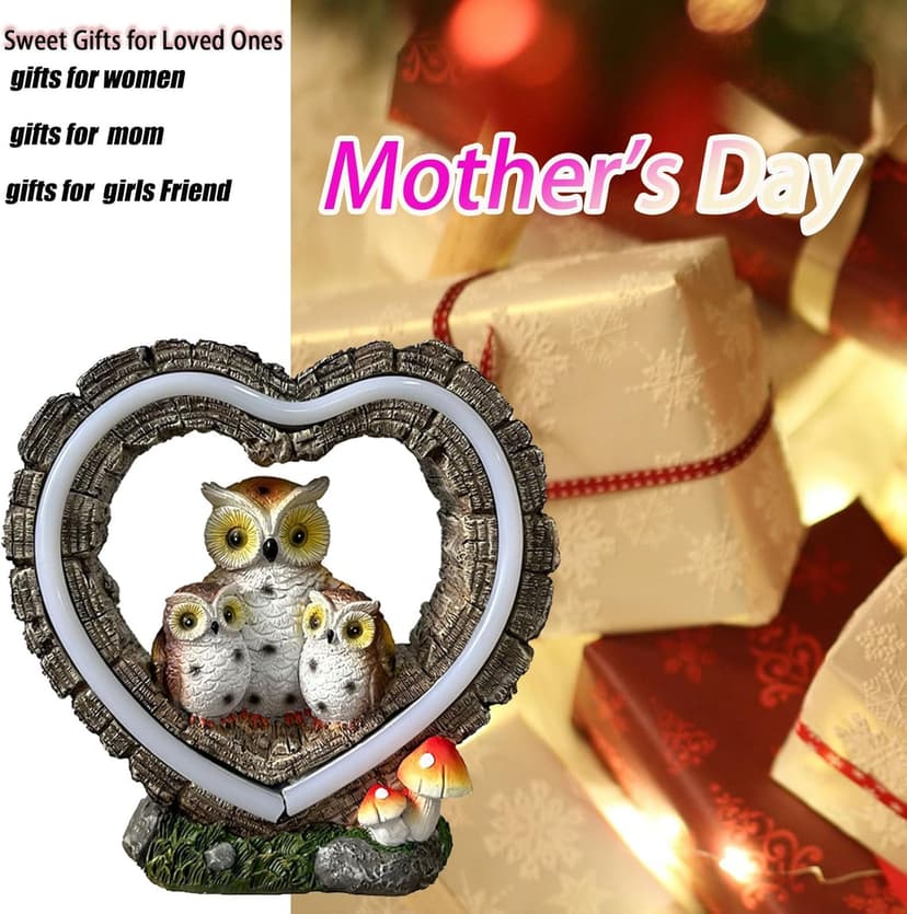 Solar Owl Garden Statue, Outdoor Waterproof Handmade Resin Statue,Garden Sculpture with Solar LED Lights, Warm Owl Statue Decoration, Suitable for Roads, Yards, lawns (Warm Owl Family)