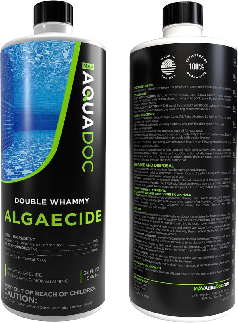Copper Pool Algaecide for Swimming Pool - 90 Day Algaecide for Inground Pool to Prevent and Remove Pool Algae - Super Algaecide for Pool Opening - AquaDoc 32oz