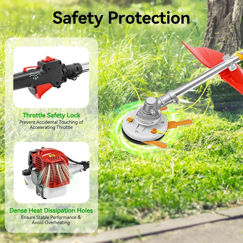 Weed Eater Gas Powered Weed Gas Edger 43CC 2 Blade Heads, Air-Cooled 2-Stroke Cordless Lawn Edger Gas Powered Weed String Trimmer with Handle & Shoulder Strap for Garden Lawn Grass Trimmer