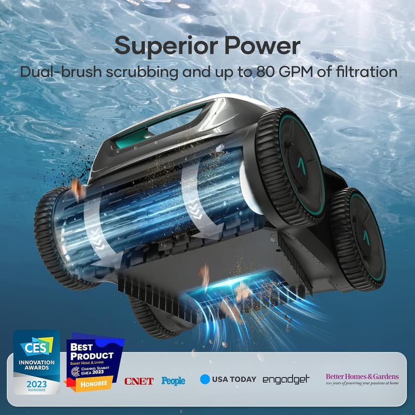 AIPER Cordless Robotic Pool Cleaner, WavePath Navigation, Wall-Climbing, Quad-Motor, 150 mins Runtime for Inground Pools up to 1,600 sq.ft, Seagull Pro ZT6002