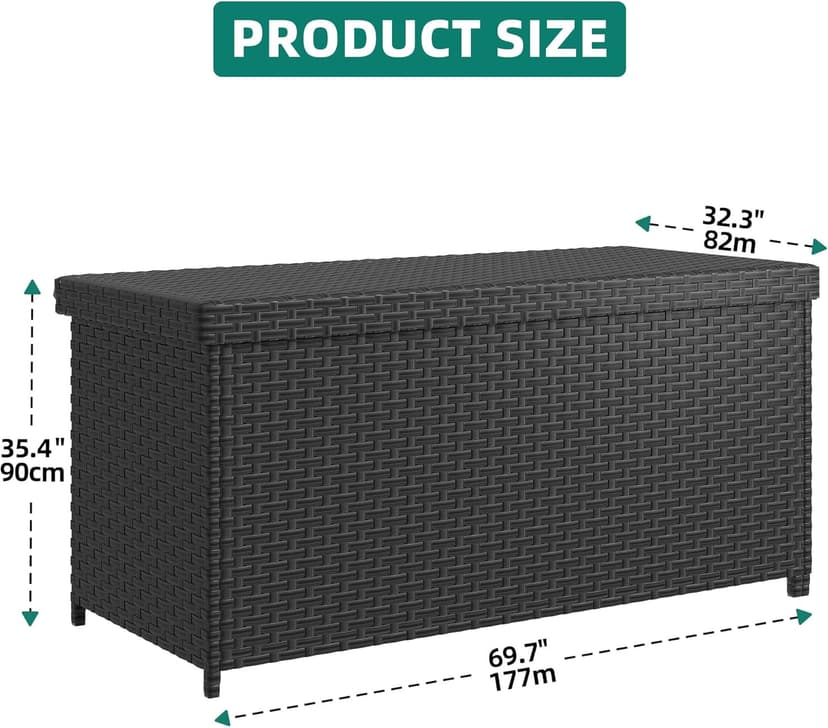 YITAHOME 260 Gallon Deck Box, XXL All-Weather Wicker Outdoor Storage Box, Oversized Rattan Storage Cabinet for Patio Furniture, Cushions, Pool Storage and Garden Tools (Black)