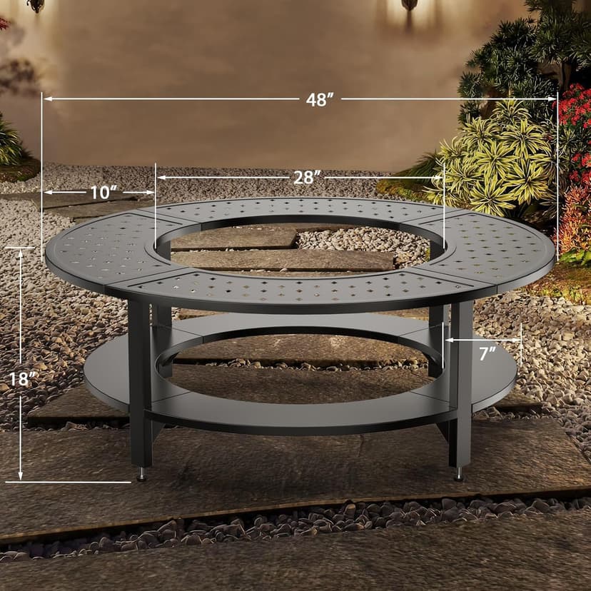 Uniflasy 48" Fire Pit Surround Tabletop for Solo Stove Yukon/Bonfire & Tiki, Powder-Coated Steel Surround Table with Firewood Storage Shelf for Safety & Extra Space, Outdoor Smokeless Fire Pit Table