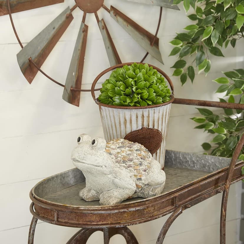 Deco 79 Polystone Frog Decorative Garden Sculpture Indoor Outdoor Garden Statue, Outdoor Sculpture 12" x 8" x 8", Light Gray