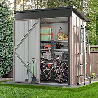 Aoxun 5x2.7 FT Outdoor Metal Storage Shed - Durable Water-Resistant Galvanized Steel, Sloping Roof Design, Lockable Door - Ideal for Tool Storage on Lawn, Patio & Backyard (Brown)