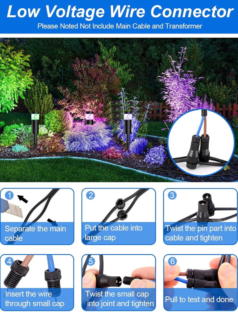5W RGBW Low Voltage Landscape Pathway Lights with Connectors 12V Outdoor Color Changing Landscape Lighting LED Bollard Path Lights Wired Waterproof Walkway Light for Garden Yard (12 Pack)