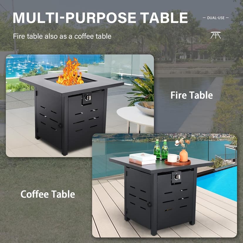 Outdoor Furniture Set 4 Piece Patio Furniture Set Patio Loveseat 50000 BTU Propane Fire Pit Storage Box with Non-Slip Cushions and Waterproof Covers, Peacock Blue