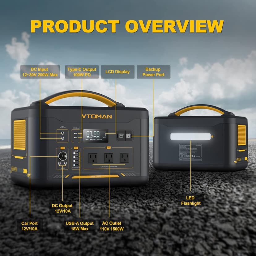 Vtoman 2376Wh Portable Power Station Bundle with Extra Battery & 200W Solar Panel Included, Up to 3000W Solar Generator for Home Backup, Off-grid, Road Trip, RV, Camping, Emergencies