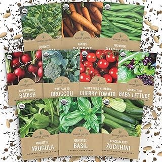 Organic Seeds Essential Variety Pack - 10 Individual Packs - 2025 Season - Summer Squash, Cherry Tomatoes, Arugula, Broccoli and More! for Indoor & Outdoor Planting (Non-GMO, Certified Organic)