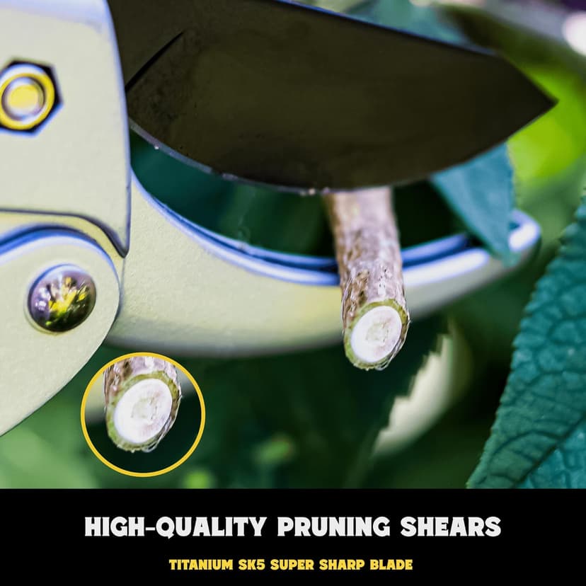 Ratchet Pruning Shears for Gardening Heavy Duty SK5 Japanese Steel Titanium coated Blades 3X Easier Cutting Ideal for Weak Hands & Arthritis. Anvil Pruner, Secateurs, Hedge Shears, Best Garden Gifts