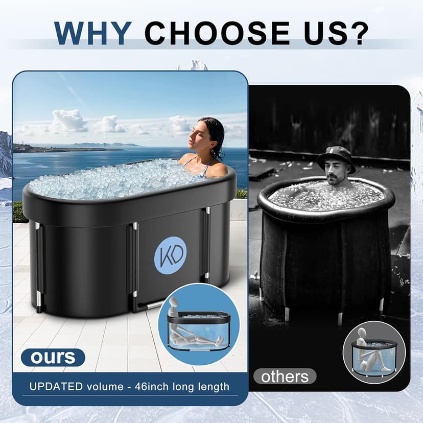 KERDOM Ice Bath Tub for Athletes, Portable Cold Plunge Tub, XL 129 Gal Bathtub for Recovery, Large Oval Foldable Bathtub with Cover for Cold Water Therapy at Home, Gyms, Outdoor, Indoor