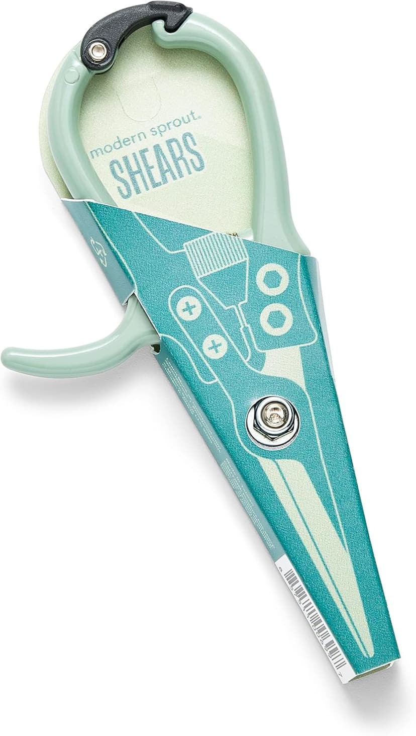 Modern Sprout Pruning Shears - Herb Snipping Scissors- Lightweight Gardening Tools W/Easy Lock - Flower Cutter Garden Shears - Carbon Steel Blade + Plastic-Free Reusable Holster (Green, 1-Pack)