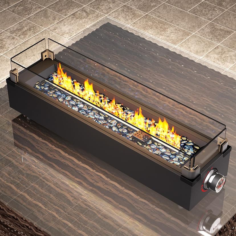 Ciays 28 Inch Table Top Propane Fire Pit, 50,000 BTU Tabletop Firepit with Glass Wind Guard & Glass Beads, Nylon Cover, Portable Outdoor Portable Fireplace for Patio and Camping