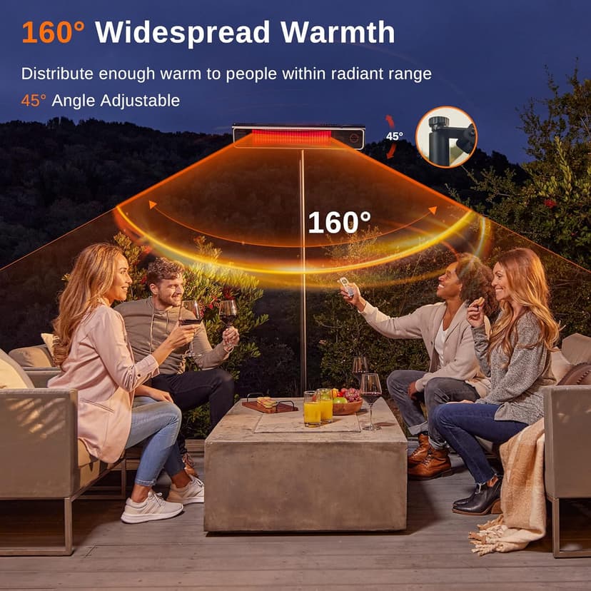 EAST OAK Patio Heater Electric, 1500W Standing Outdoor Heaters for Patio with Nanocrystal Glass-ceramic, Fast Heat Waterproof & Dustproof, Tip-over & Overheat Protection, 3 Heat Settings & 24h Timer