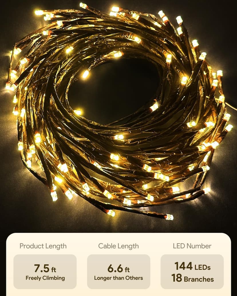 Enchanted Willow Vine Lights with Remote, Christmas Swags Decorations Indoor Room Decor, 18 Branches 144 LEDs Lighted Willow Vine Lights for Walls Bedroom Home Decor
