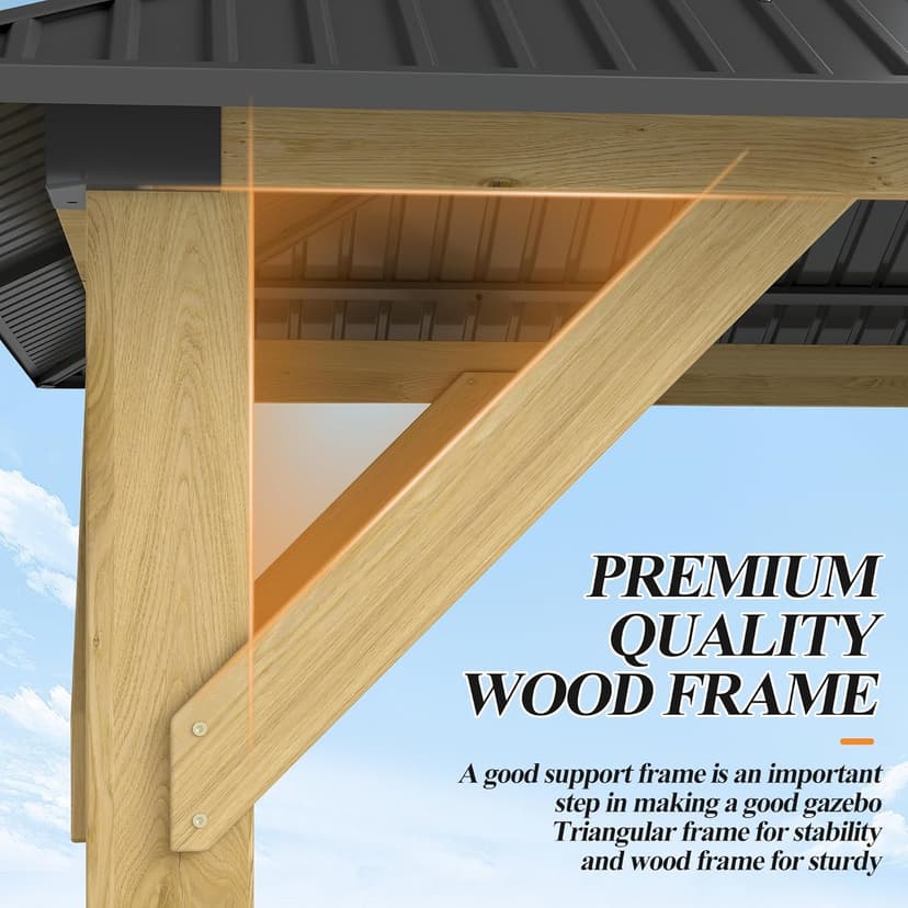 10’x 12’ Outdoor Wood Gazebo - Patio Hardtop Gazebo Permanent Wooden Pavilion with Galvanized Steel Double Roof, Cedar Wooden Gazebos for Garden, Lawn, Poolside, Backyard Deck