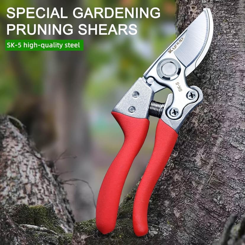 Kynup Pruning Shears, Gardening Pruners Scissors, Professional Bypass Hand Shears Heavy Duty, Pruners for Gardening, Garden Clippers, Hedge Shears, Garden Tools(Red)